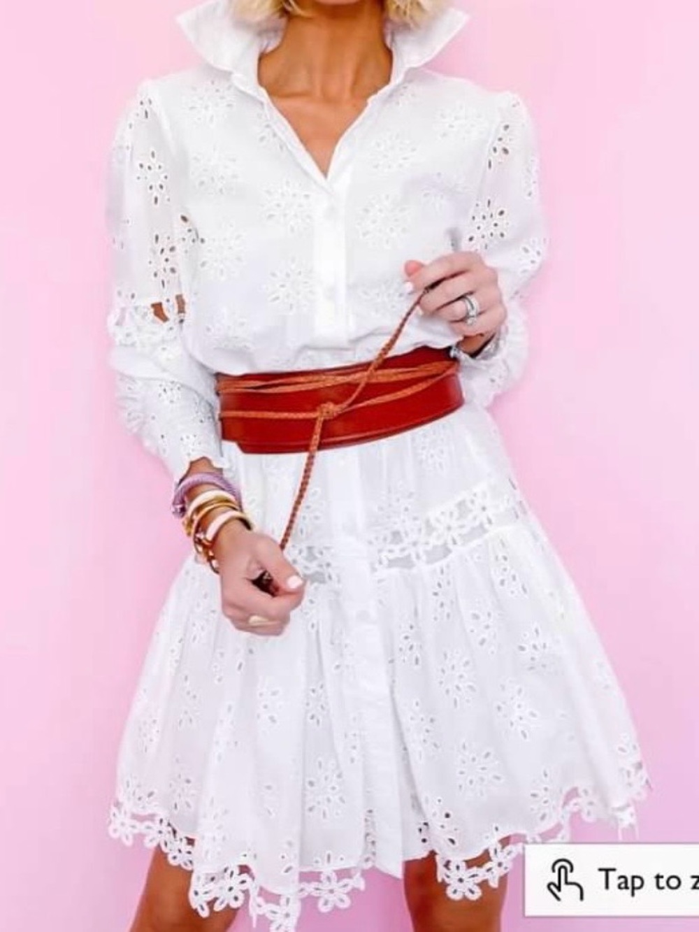 White Eyelet Lace Boho Mini Dress